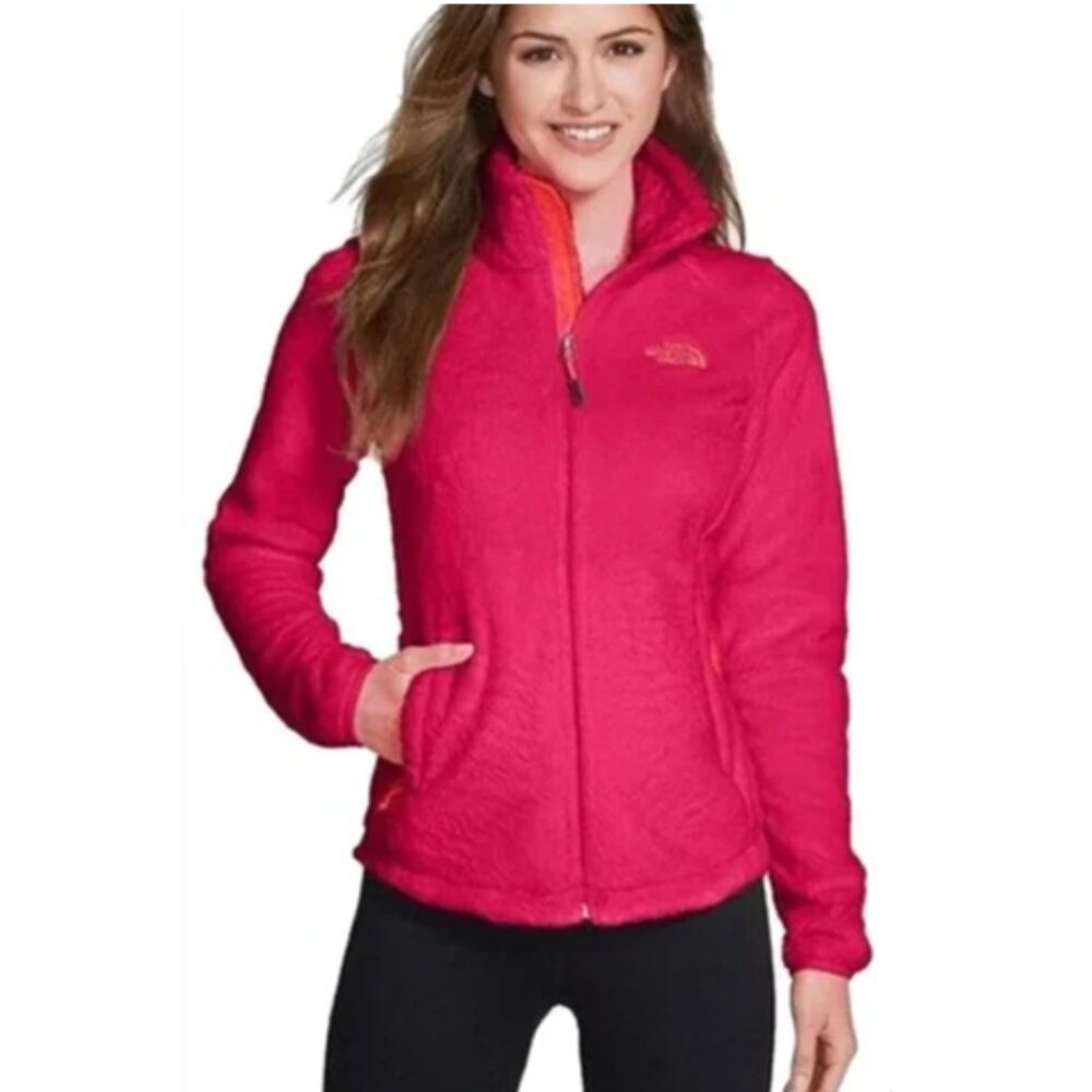 The North Face Womens Osito 2 Cerise Pink Peach Trim Full-Zip Fleece Jacket M